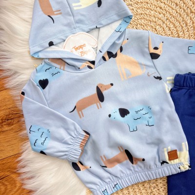 Conj. Blusão Manga Longa com Capuz Dogs e Calça de Moletom - Azul 